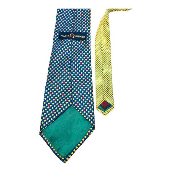 Tommy Hilfiger 1 Pair Vintage Men’s Silk Ties USA Made Imported Fabric Multicolo - Picture 9 of 13